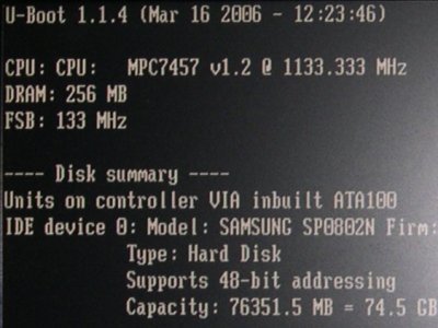 Uboot showing the G4 7457 CPU module